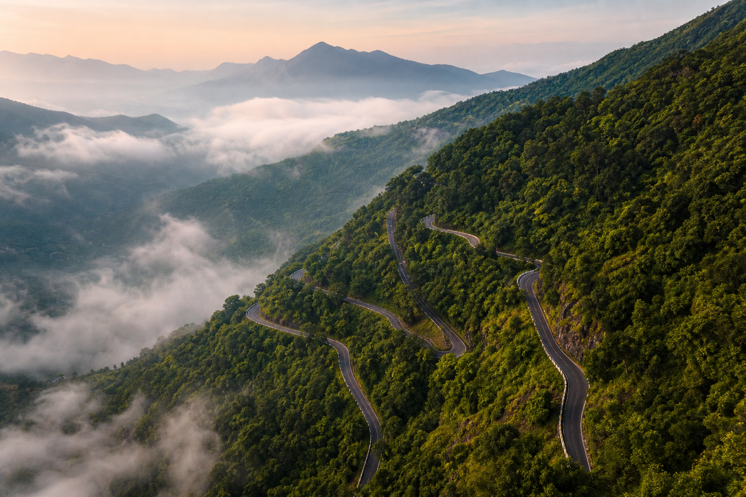 Hairpin bends winding up the green hills to Kolli Malai